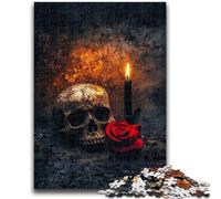 Puzzles pour Adolescents 1000 pièces Crâne Bougie Roses Aide Le Cerveau à exercer Jouets addictifs pour cultiver la Patience Décoration Murale 50x75cm