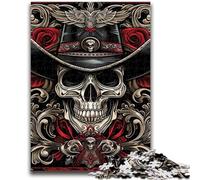Puzzles pour Adolescents 1000 pièces Crâne Cowboy Jeu Stimulant et Jeu Familial Idéal comme Cadeau pour Toute la Famille 50x75cm