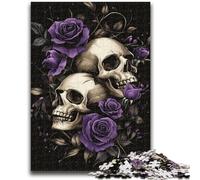 Puzzles pour Adolescents 1000 pièces Crâne de Rose Violette Difficile à compléter mais Amusant et Humoristique Jeu éducatif pour Anniversaire 26x38cm
