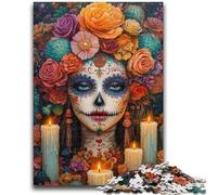 Puzzles pour Adolescents 1000 pièces Crâne Mexicain Filles Anti-Stress Staycation Tuer Le Temps avec Affiche Assortie et Feuille de Questions 26x38cm