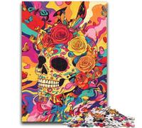 Puzzles pour Adolescents 1000 pièces Crâne psychédélique Difficile à compléter mais Amusant et Humoristique Jeu éducatif pour Anniversaire 26x38cm
