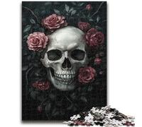Puzzles pour Adolescents 1000 pièces Crâne Rose Aide Le Cerveau à exercer Jouets addictifs pour cultiver la Patience Décoration Murale 50x75cm