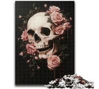 Puzzles pour Adolescents 1000 pièces Crâne Rose Jeu éducatif Défi Jouet Décoration Murale Cadeaux d'anniversaire et de Noël Uniques 26x38cm
