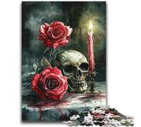 Puzzles pour Adolescents 1000 pièces Crâne Rose Rouge Bougie Jouets de Divertissement Familial Jeu éducatif pour Anniversaire, Noël pour Les 14 Ans et Plus 26x38cm