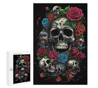 Puzzles pour Adolescents 1000 Pièces Crânes et Roses Art Impression Puzzle Anti-stress, Décoration Parfaite Activités Amusantes pour la Maison, 1000 Pièces