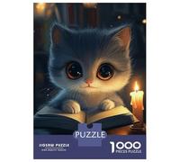 Puzzles pour Adolescents 1000 Pièces Cute Cat Reading by Candlelight Puzzles pour Adultes Course De Vitesse Manuelle pour Anniversaire, Noël Jeu Stimulant Cadeaux 38x26cm/1000pcs