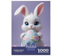Puzzles pour Adolescents 1000 Pièces Cute Easter Bunny with Floral Egg Puzzles pour Adultes Jeu De Réflexion Décoration Intérieure Interaction Parent-Enfant 52x38cm/1000pcs