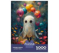 Puzzles pour Adolescents 1000 Pièces Cute Ghost with Balloons Puzzles pour Adolescents Jeu Familial pour Améliorer La Mémoire Cadeaux De Noël Et d'anniversaire 52x38cm/1000pcs