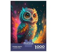 Puzzles pour Adolescents 1000 Pièces Cute Owl with Colorful Feathers Puzzle Jeux Relaxants Décoration Parfaite Cadeaux Uniques d'anniversaire Et De Noël 38x26cm/1000pcs