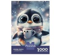 Puzzles pour Adolescents 1000 Pièces Cute Penguin with Coffee Puzzles pour Adultes Jeu De Réflexion pour Améliorer La Mémoire Activités Amusantes À La Maison 52x38cm/1000pcs