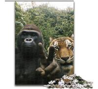 Puzzles pour Adolescents 1000 pièces de Puzzles représentant Un chimpanzé et Un Tigre,Anti-Stress avec des pièces de Formes aléatoires entièrement emboîtables,pour Les Adolescents de 14 Ans et Plus