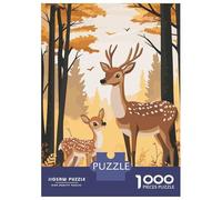 Puzzles pour Adolescents 1000 Pièces Deer Family in Autumn Forest Puzzles pour Adultes, Jouet, Décoration Murale, Une Œuvre d'art, Cadeaux Uniques d'anniversaire Et De Noël 38x26cm/1000pcs