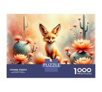 Puzzles pour Adolescents 1000 Pièces Desert Fox with Cactus Flowers Puzzle À Faire Soi-même, Jouet Anti-Stress, Interaction Parent-Enfant 70x50cm/1000pcs