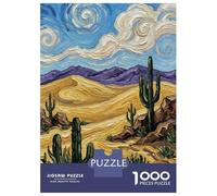 Puzzles pour Adolescents 1000 Pièces Desert Landscape Painting with Cacti Puzzles pour Adolescents - Améliorez Votre Mémoire pour Un Anniversaire Ou Noël - Jeu Au Design Magnifique 52x38cm/1000pcs