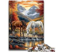 Puzzles pour Adolescents 1000 pièces Deux Chevaux Convient aux 14 Ans et Plus Jeu Stimulant Excellent Cadeau pour Les Jeux 38x26cm