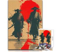 Puzzles pour Adolescents 1000 pièces Deux Guerriers samouraïs avec Soleil Rouge Jeu Manuel pour Passer Le Temps à la Maison Cadeaux de Noël Secret (Taille 38x26cm)