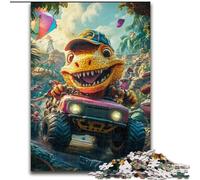 Puzzles pour Adolescents 1000 pièces Dinosaure conduisant Une Voiture, Chaque pièce est Unique - Jeu Familial Stimulant pour Les 14 Ans (Taille 26x38cm)