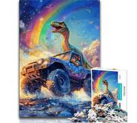Puzzles pour Adolescents 1000 pièces Dinosaure conduisant Une Voiture, défi Difficile Anti-Stress avec Affiche et Feuille de Questions correspondantes 75x50cm