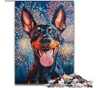 Puzzles pour Adolescents, 1000 pièces, Doberman feu d'artifice, Jouets Anti-Stress, Cadeaux d'anniversaire Uniques pour Les 14 Ans et Plus (Taille 50x75cm)
