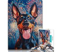 Puzzles pour Adolescents 1000 pièces Doberman Feux d'artifice, Jeu éducatif et Stimulant pour Toute la Famille pour Anniversaire, Noël (75x50cm)