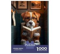 Puzzles pour Adolescents 1000 Pièces Dog Reading on Toilet Puzzles pour Adultes Course De Vitesse Manuelle pour Anniversaire, Noël Jeu Stimulant Cadeaux 70x50cm/1000pcs