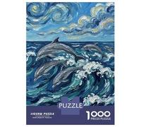 Puzzles pour Adolescents 1000 Pièces Dolphins in Ocean Waves Painting Puzzle pour Adolescents Améliore La Mémoire Difficile À Compléter Jeu Stimulant Jouets 52x38cm/1000pcs