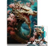 Puzzles pour Adolescents 1000 pièces Dragon Japonais Cerise Puzzle Adolescent, Jeux Amusants Décoration Murale Cadeaux d'anniversaire et de Noël Uniques (Taille 75x50cm)