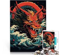 Puzzles pour Adolescents 1000 pièces Dragon Japonais et Vagues Défi Difficile pour soulager Le Stress décoration Murale 38x26cm