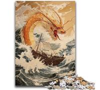 Puzzles pour Adolescents 1000 pièces Dragon Japonais Vague Jeu Stimulant Jouets Offrez des Cadeaux pour Toute la Famille à partir de 14 Ans 26x38cm
