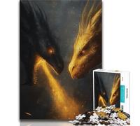 Puzzles pour Adolescents 1000 pièces Dragon Volant Noir et doré, Jeux Amusants, décoration Murale, Cadeaux d'anniversaire et de Noël Uniques (Taille 38x26cm)