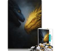 Puzzles pour Adolescents 1000 pièces Dragon Volant Noir et Or, Jouet éducatif Anti-Stress, idéal comme Cadeau pour Toute la Famille 38x26cm
