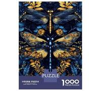 Puzzles pour Adolescents 1000 Pièces Dragonfly and Floral Pattern Puzzle Adulte Jeu Familial D'assemblage De Motifs Activités Amusantes À La Maison, 52x38cm/1000pcs