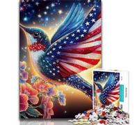Puzzles pour Adolescents 1000 pièces Drapeau américain Colibri, Anti-Stress, défi Difficile avec Affiche Assortie et Feuille de Questions 75x50cm