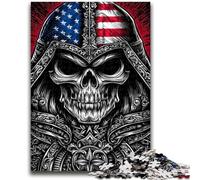 Puzzles pour Adolescents 1000 pièces Drapeau américain Crâne Défi d'intelligence cérébrale Jouets addictifs Cadeau Amusant pour Les 14 Ans et Plus 26x38cm