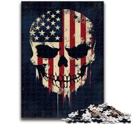 Puzzles pour Adolescents 1000 pièces Drapeau américain Crâne Jeu éducatif Défi Jouet Décoration Murale Cadeaux d'anniversaire et de Noël Uniques 26x38cm
