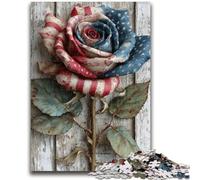 Puzzles pour Adolescents 1000 pièces Drapeau américain Roses Jeux d'activités familiales stimulants Jouet à Faire soi-même pour décoration Murale de la Maison Cadeaux 26x38cm