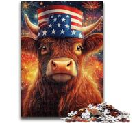 Puzzles pour Adolescents 1000 pièces Drapeau américain Yak Anti-Stress Staycation Kill Time avec Affiche Assortie et Feuille de Questions 26x38cm