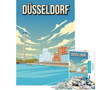Puzzles pour Adolescents 1000 pièces Düsseldorf Allemagne Affiche de Voyage Vintage Tour du Rhin Jeu addictif pour cultiver la Patience Casse-tête Difficile Cadeau d'anniversaire P