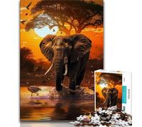 Puzzles pour Adolescents 1000 pièces Éléphants d'Afrique, Anti-Stress, défi Difficile avec Affiche Assortie et Feuille de Questions 38x26cm