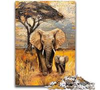 Puzzles pour Adolescents 1000 pièces Éléphants d'Afrique Anti-Stress Défi Difficile Décoration d'intérieur Unique et Cadeaux 26x38cm