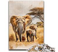 Puzzles pour Adolescents 1000 pièces Éléphants d'Afrique Jeu Stimulant et Jeu Familial Idéal comme Cadeau pour Toute la Famille 26x38cm