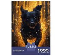 Puzzles pour Adolescents 1000 Pièces Energetic Black Dog Portrait with Gold Puzzles pour Adultes - Décoration Murale - Jeu D'analyse Et De Logique - Cadeau Stimulant 70x50cm/1000pcs