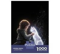 Puzzles pour Adolescents 1000 Pièces Ethereal Bond - Glowing Cat and Child Art - Mystical Connection Portrait Puzzle À Faire Soi-même, Jouet Anti-Stress, Interaction Parent-Enfant 52x38cm/1000pcs