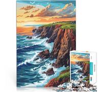Puzzles pour Adolescents 1000 pièces Falaises au Bord de la mer au Coucher du Soleil Défi Difficile Jeu de défi Unique 50x70cm