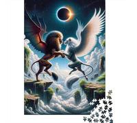Puzzles pour Adolescents 1000 Pièces Fantasy Battle Lion Vs. Pegasus in Clouds Puzzle Jeux Relaxants Défi Difficile Activités Amusantes À La Maison 38x26cm/1000pcs