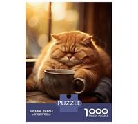 Puzzles pour adolescents, 1000 pièces Fat Cat Morning Coffee Pet Puzzle pour Adultes, Jeu de réflexion, Assemblage de motifs, Anniversaires uniques 70 x 50 cm/1000 pièces