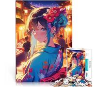 Puzzles pour Adolescents 1000 pièces Fille d'anime Portant Un Kimono dans la Rue de Tokyo Jeu intellectuel Œuvre d'art 52x38cm