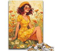 Puzzles pour Adolescents 1000 pièces Fille dans Les Fleurs Sauvages Été Jeux de détente Jeu éducatif pour Anniversaire, Noël pour et 14 Ans et Plus 26x38cm