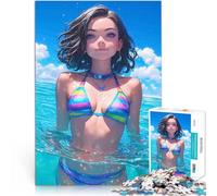Puzzles pour Adolescents 1000 pièces Fille de Plage en Bikini Arc-en-Ciel Jouets de Jeu Renforcer l'amour Entre Les Couples 38x26cm