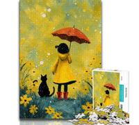 Puzzles pour Adolescents, 1000 pièces, Fille et Chat Noir, Jeu éducatif Familial, décoration Murale, Cadeaux d'anniversaire et de Noël Uniques, 38x26cm